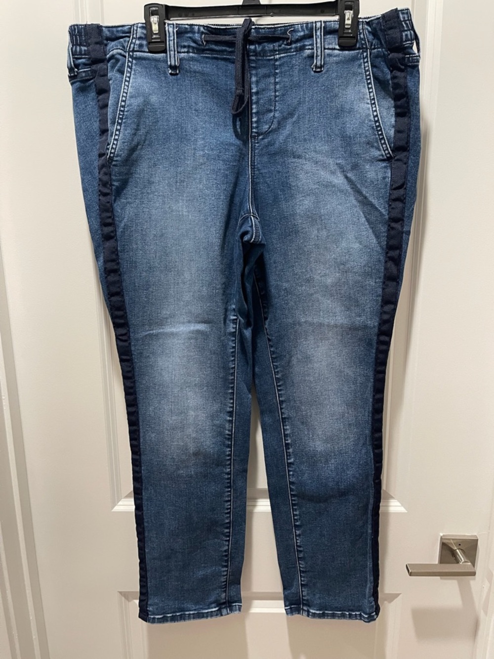Torrid Pull-On Boyfriend Denim Jogger with Navy Side Stripe (1R)